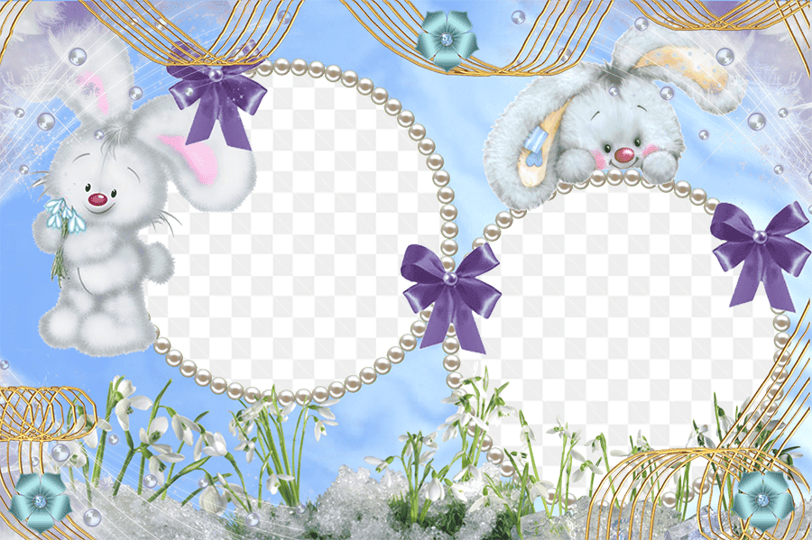 Mẫu thiết kế khung ảnh ghép 2  hình với thỏ trắng nghệ thuật