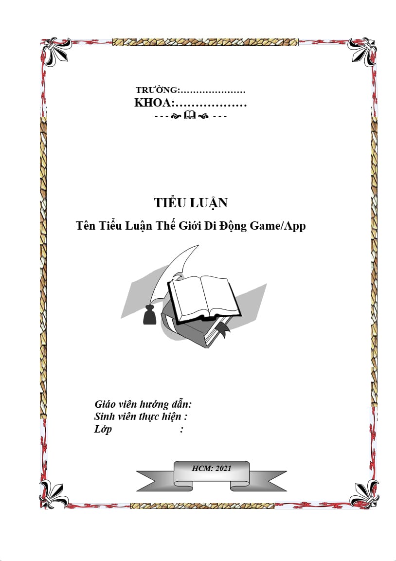 Trang bìa đề tài luận văn trang trí với những icon và hoa văn nghệ thuật