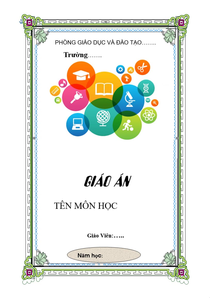 Trang bìa giáo án trang trí với những icon phục vụ việc giảng dạy, học tập