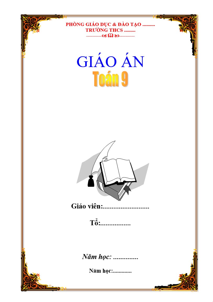 Trang bìa giáo án trang trí quyển sách, bút lông và họa tiết cổ điển