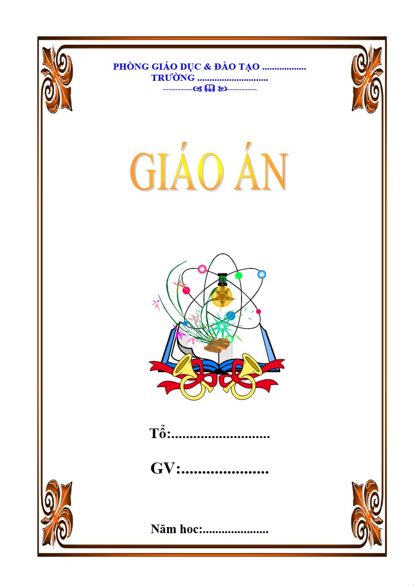 Trang bìa giáo án trang trí với 2 chiecs kèn và vòng quay vũ trụ