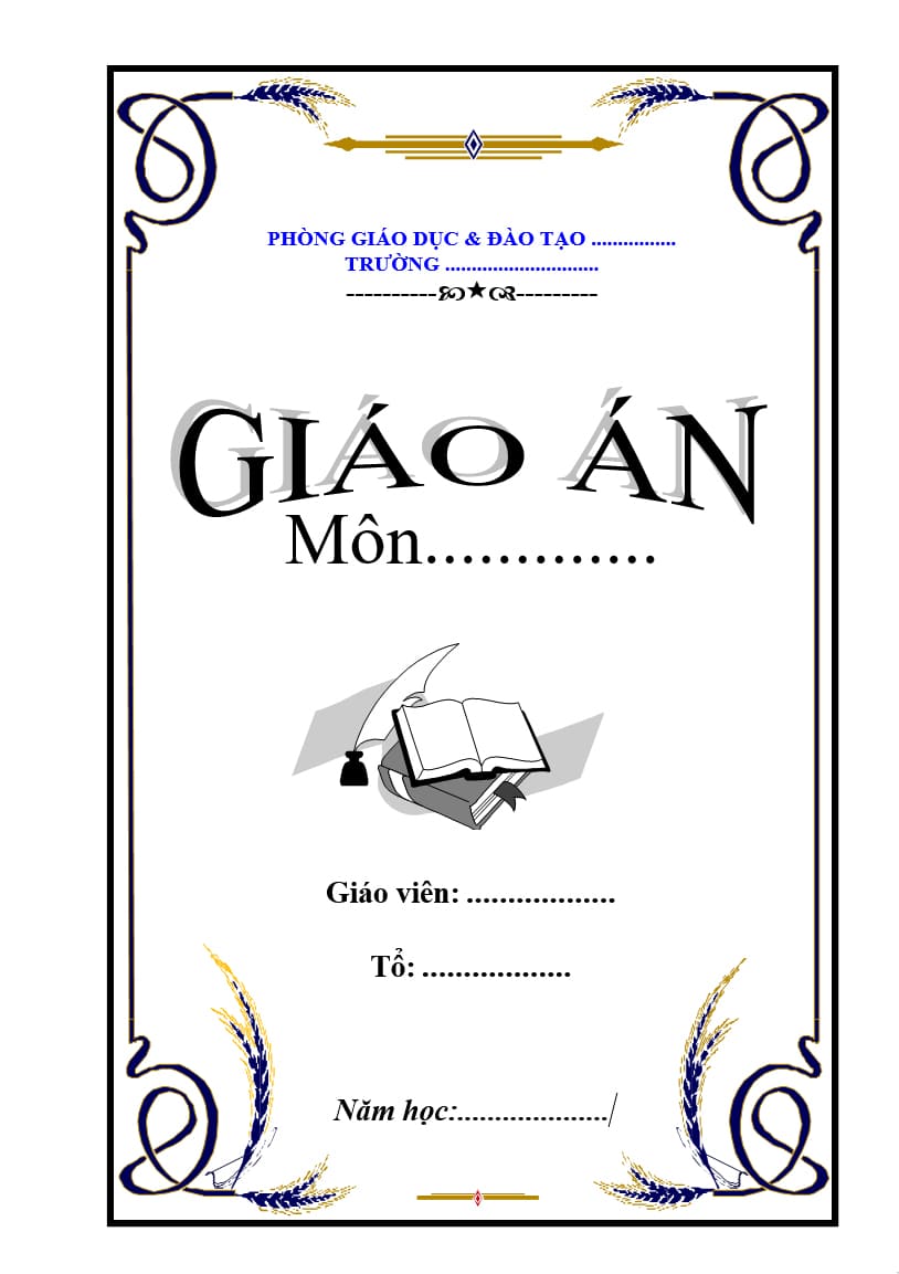 Trang bìa giáo án trang trí họa tiết với những bông lúa đẹp