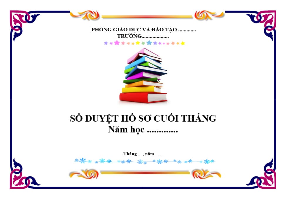 Trang bìa giáo án hình ngang trang trí họa tiết nghệ thuật và chồng sách