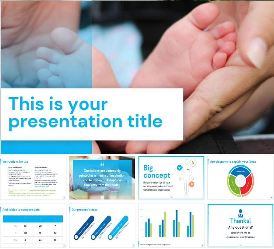 Mẫu Slide powerpoint phù hợp trong lĩnh vực: Y học, trẻ sơ sinh, sáng tạo, khoa học (41 trang)