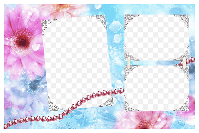 Mẫu thiết kế khung ảnh ghép 3 hình với hoa tím và chuổi ngọc đẹp