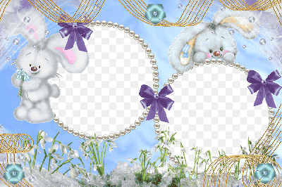 Mẫu thiết kế khung ảnh ghép 2  hình với thỏ trắng nghệ thuật