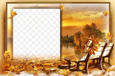 Mẫu thiết kế khung ảnh ghế đá mùa thu lãng mạn sử dụng trong thiết kế ảnh