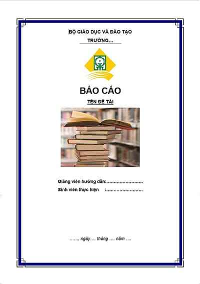 Trang bìa đề tài luận văn trang trí logo và chồng sách, có thể thay lại logo của trường mình