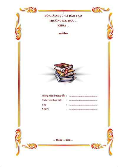 Trang bìa đề tài luận văn trang trí chồng sách và hoa văn đẹp