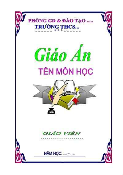 Trang bìa giáo án trang trí với sách, cây bút lông và hoa văn sặc sỡ