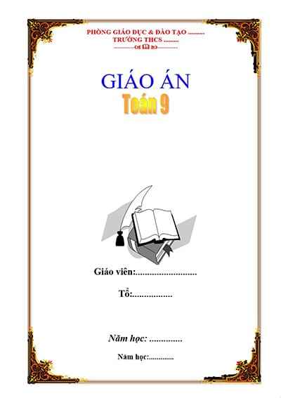Trang bìa giáo án trang trí quyển sách, bút lông và họa tiết cổ điển