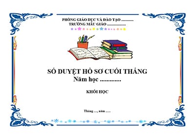 Trang bìa giáo án hình ngang trang trí những quyển sách và họa tiết hoa lá hiện đại