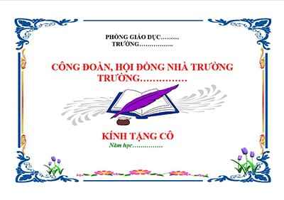 Trang bìa giáo án hình ngang trang trí những bông hoa, họa tiết đẹp cùng vơi sách và bút lông