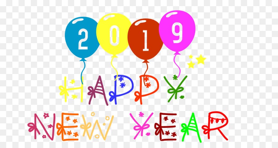 Mẫu thiết kế dòng chữ happy newyear cùng với bóng bay chúc mừng năm mới