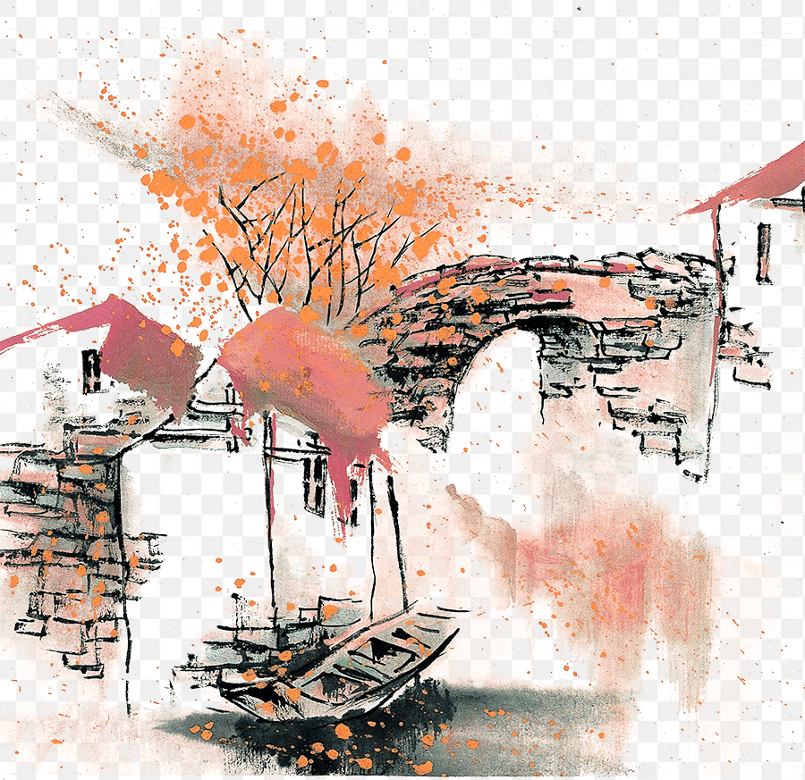 Mẫu thiết kế phác thảo bức tranh làng quê