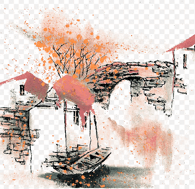 Mẫu thiết kế phác thảo bức tranh làng quê