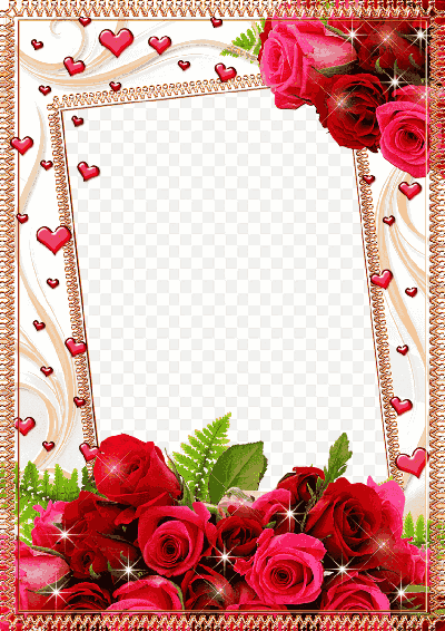 Mẫu thiết kế khung ảnh nền trang trí hoa hồng kết hợp hình những trái tim