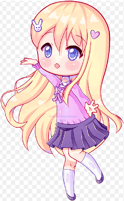 Mẫu thiết kế anime cô bé mắt xanh với chiếc váy màu tím dễ thương