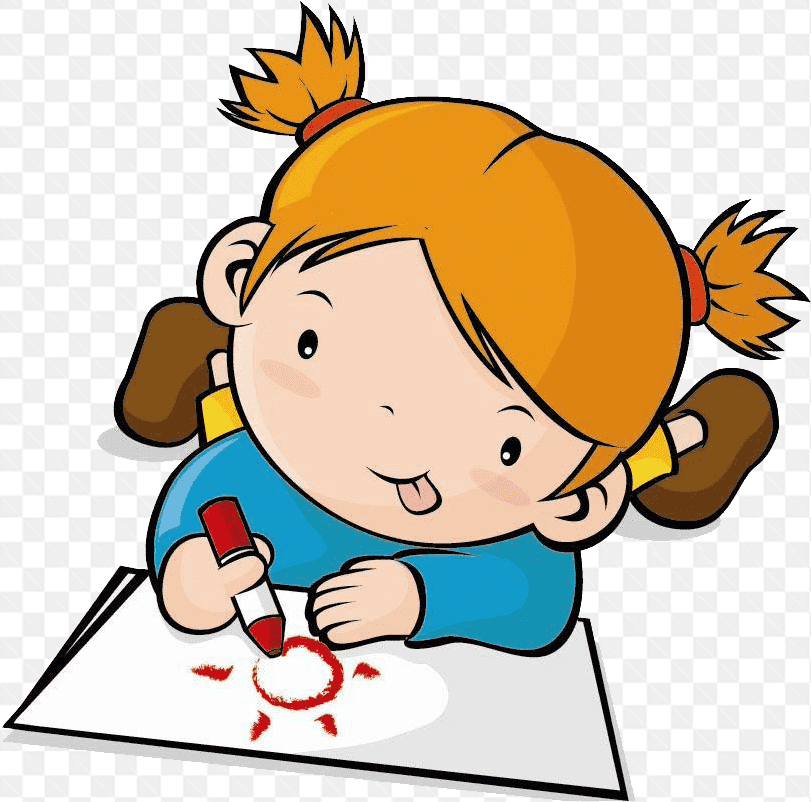 Mẫu thiết kế phác họa cô bé đang vẽ ông mặt trời