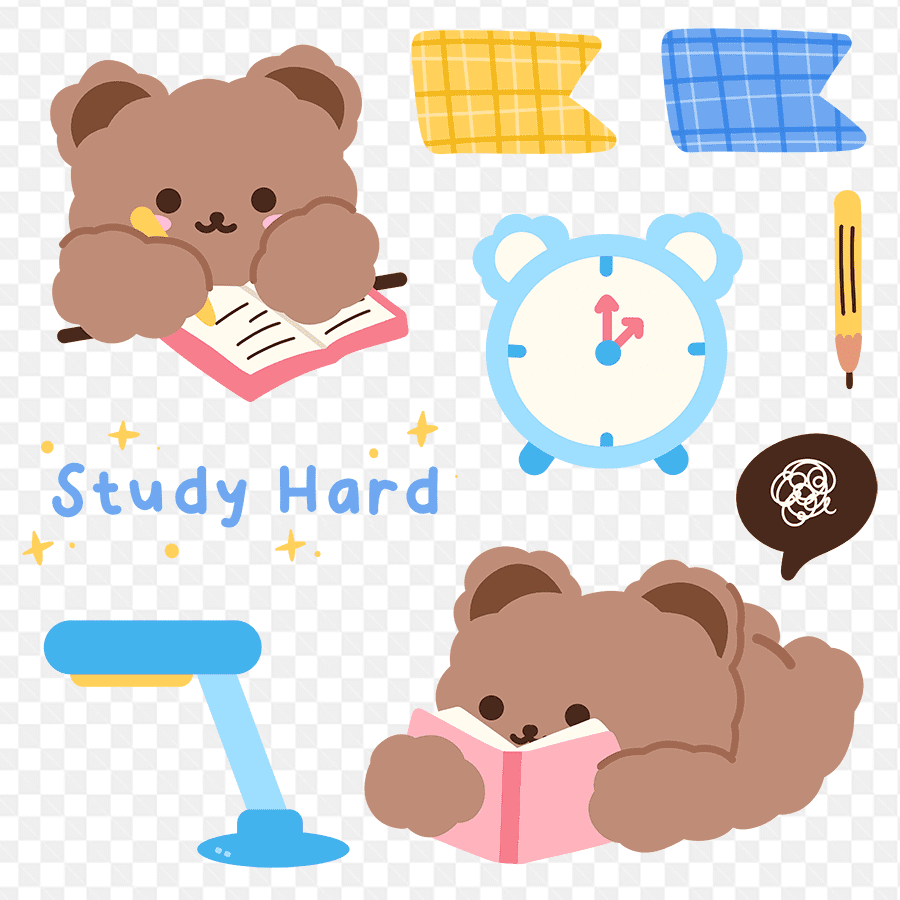 Mẫu thiết kế về chú gấu đang vất vã học tập