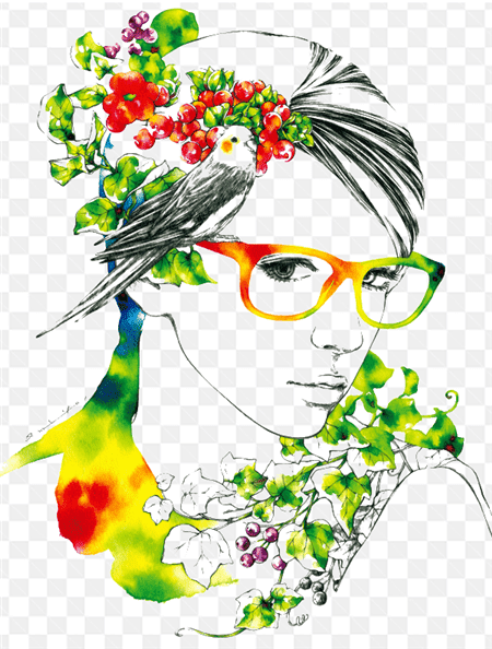 Hình ảnh phác họa cô gái với hoa lá và cặp kính đẹp nghệ thuật