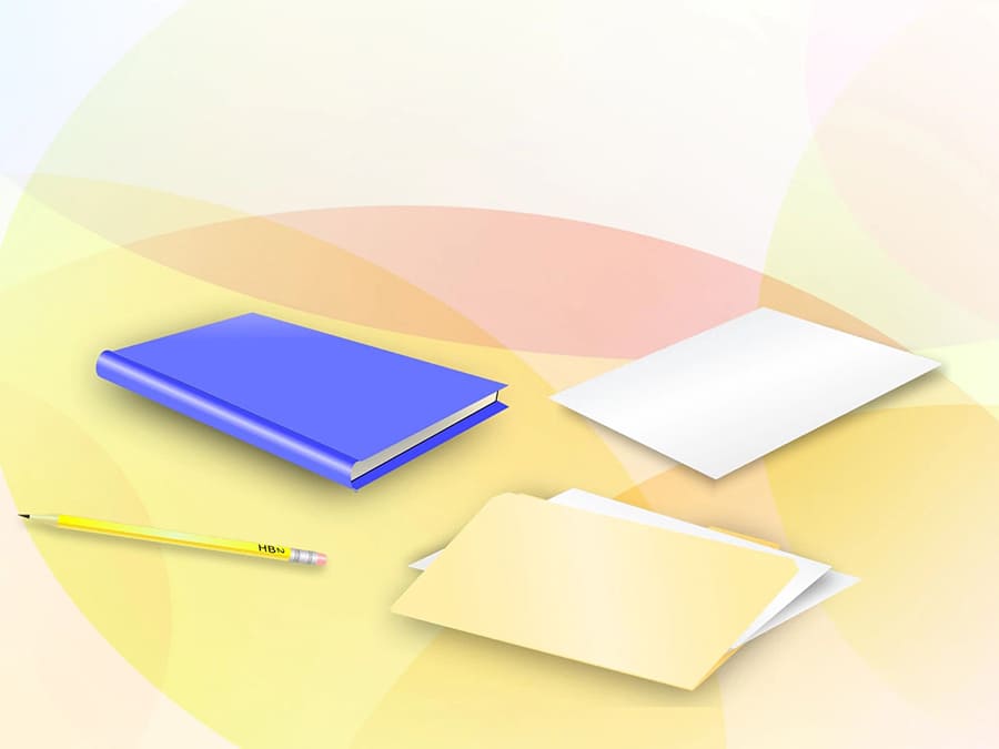 Khung ảnh nền powerpoint trang trí những quyển vở và cây bút