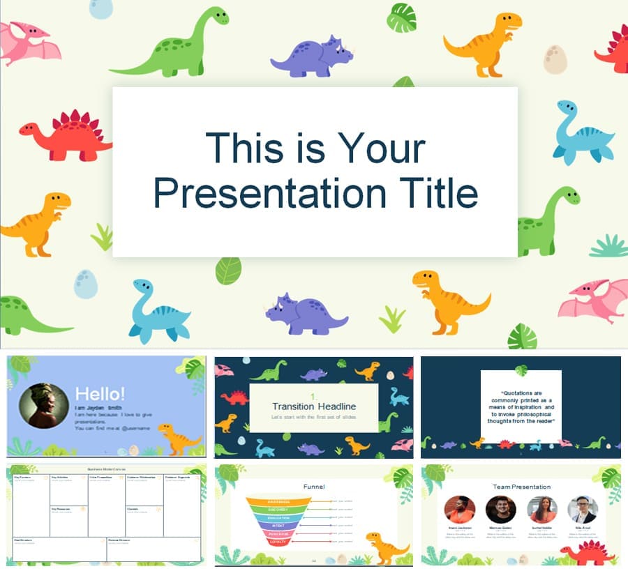 Mẫu Slide powerpoint thiết kế với các chú khổng long ngỗ nghĩnh