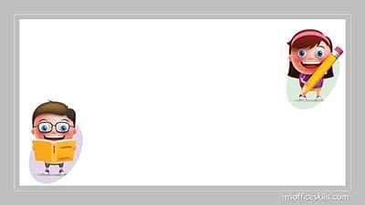 Khung ảnh nền powerpoint với điểm nhấn là hai bạn học sinh tay cầm quyển sách và cây bút