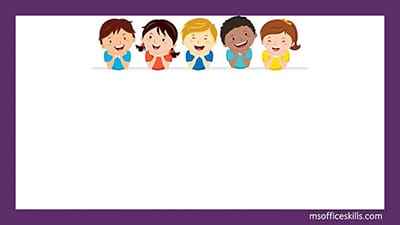 Khung ảnh nền powerpoint với đường viền màu tím nền trắng và điểm nhấn hình ảnh các bạn học sinh