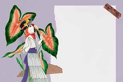 Khung ảnh nền powerpoint màu tím nhạt trang trí hình cô gái và những chiếc lá đẹp