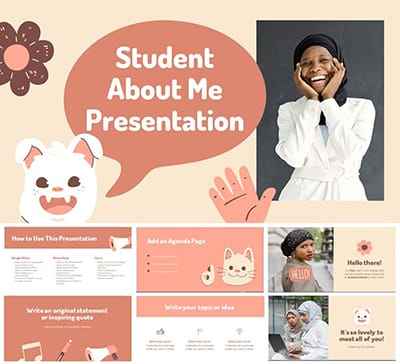 Mẫu Slide powerpoint thiết kế với tông màu trắng hồng cũng các chú thú cưng đẹp mắt
