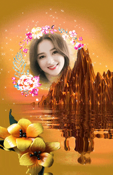 Mặt nước chuyển động với hoa và núi tuyệt đẹp