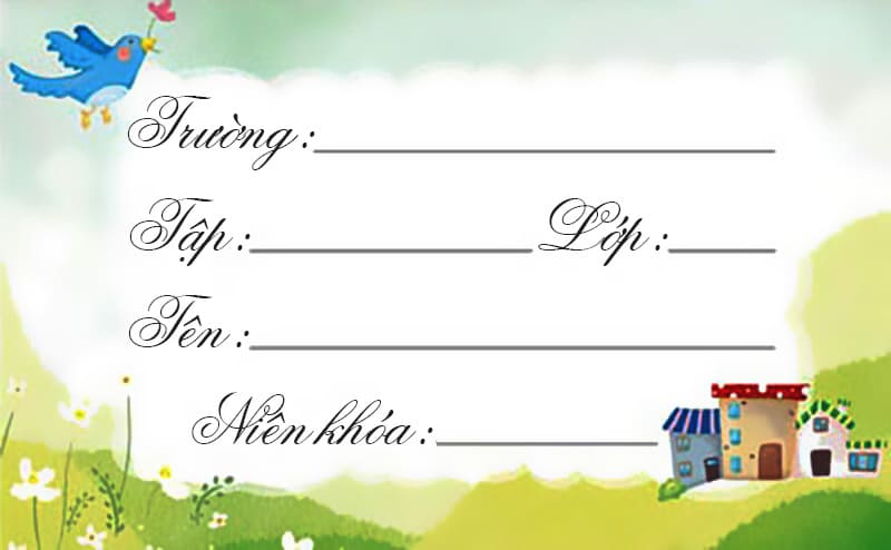 Nhãn vở với khung nền lâu đài xanh ngọc