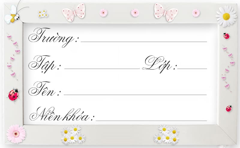 Nhãn vở với khung nền Hoa và Bướm đẹp