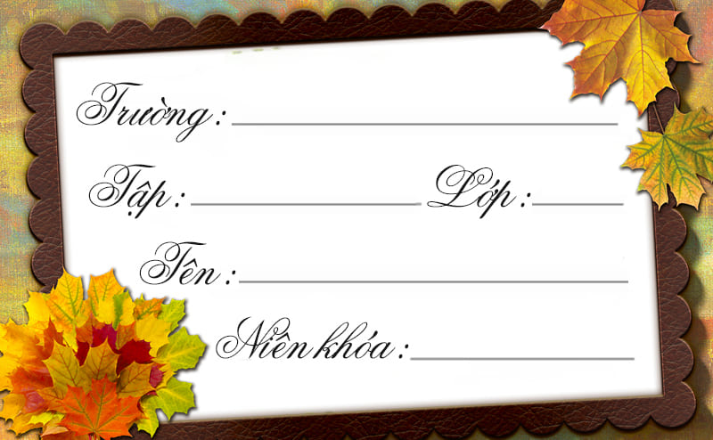 Nhãn vở với khung nền lá mùa th