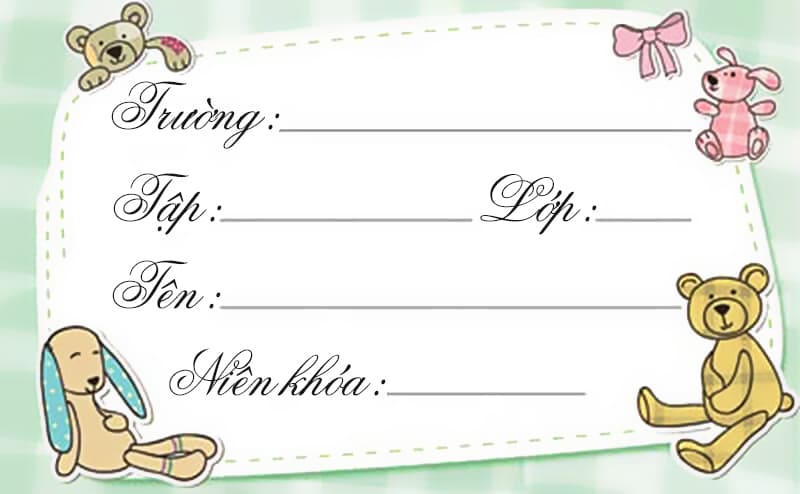 Nhãn vở với hình thú bông vui nhộn