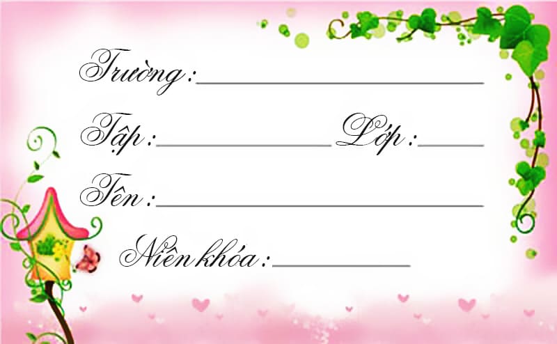 Nhãn vở với Lá dây leo và nền hồng