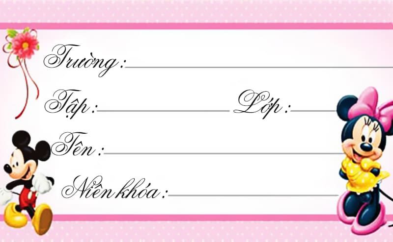 Nhãn vở chuột Mickey và nền hồng đẹp