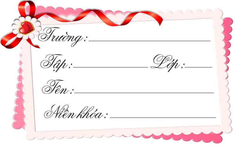 Nhãn vở với chiếc Nơ hình trái tim