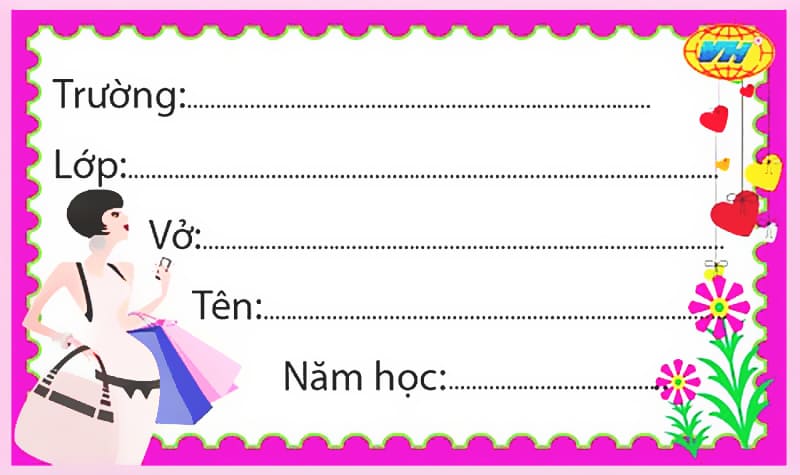 Nhãn vở cô gái thời trang với khung nền vàng rỡ