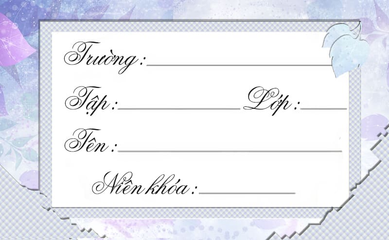 Nhãn vở với nên xanh, tím nhạt đẹp