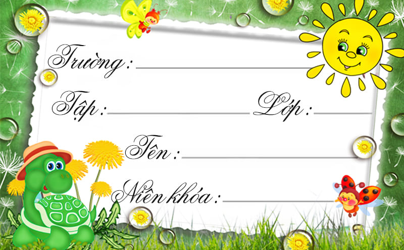 Nhãn vở với khung nền mặt trời vui nhộn