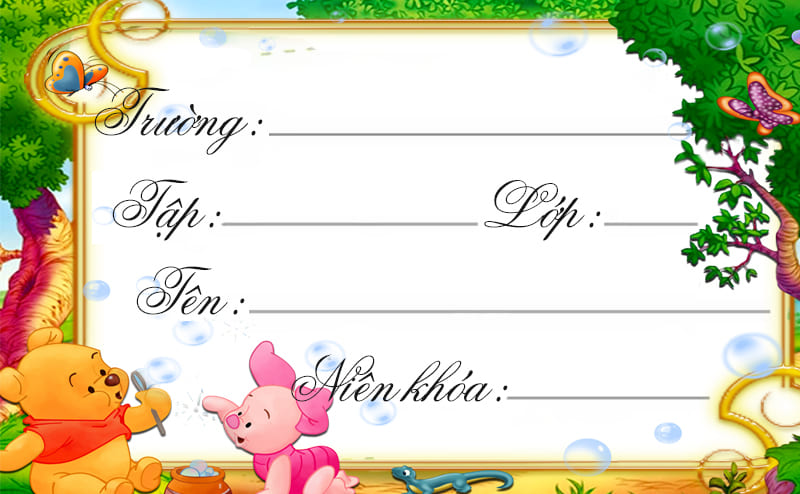 Nhãn vở với khung nền vườn cổ tích