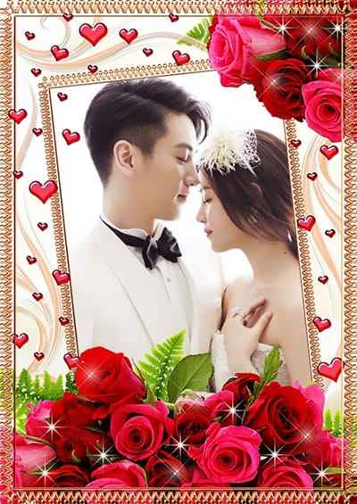 Tạo ảnh tình yêu đôi lứa với khung ảnh nghệ thuật kết hợp giữa hoa Hồng và trái Tim