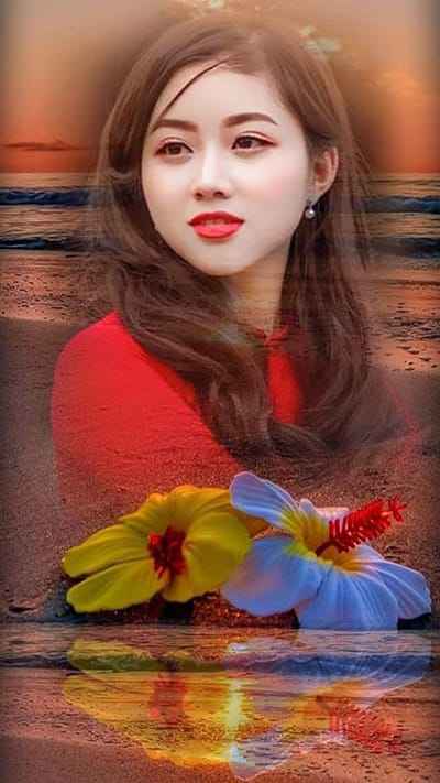 Tạo ảnh làm hình nền điện thoại với cảnh đẹp hoàng hôn và hoa nghệ thuật