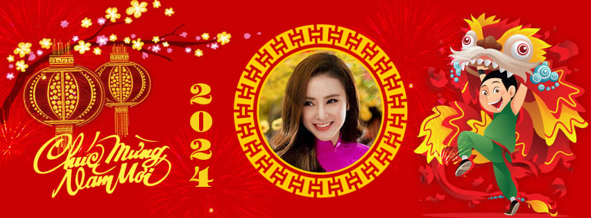 Tạo ảnh bìa facebook chúc mừng năm mới với đèn lồng và múa lân