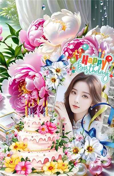 Ghép ảnh thiệp công nghệ AI với hoa và bánh gato tuyệt đẹp chúc mừng sinh nhật