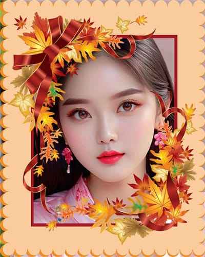 Tạo ảnh đẹp online với cái giây thắt nơ kết hợp những chiếc lá đỏ nghệ thuật