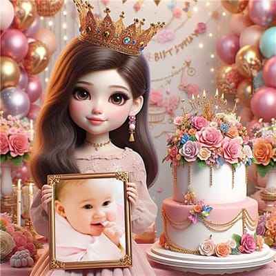 Tạo Ảnh Chúc Mừng Sinh Nhật Cô Công Chúa Cầm Tấm Ảnh Trên Tay Với Không Gian Tuyệt Đẹp