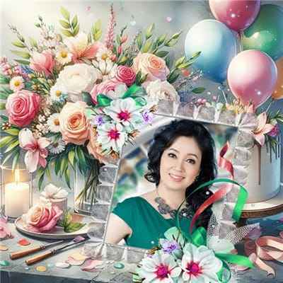 Tạo Ảnh Chúc Mùng Sinh Nhật Với Khung Ảnh Hoa Rực Rỡ, Bóng Bay Vui Đẹp, và Ánh Nến Ấm Áp!